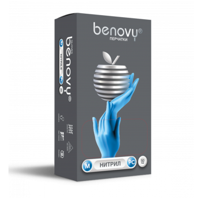 Перчатки Benovy нитриловые 50 пар, голубые